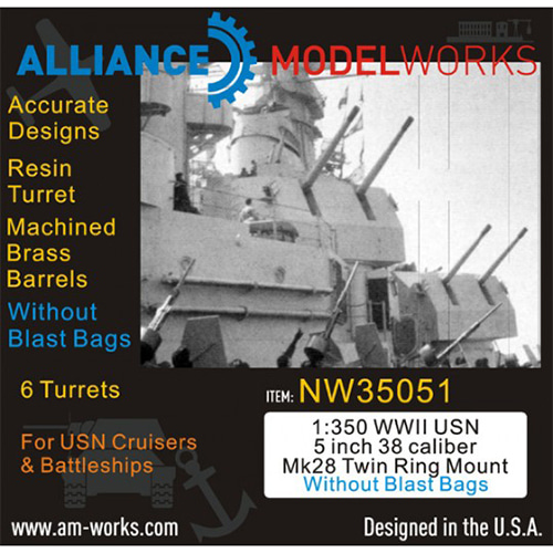 [NW35051] 1:350 WWII USN 5 inch 38 Caliber Mk28 Twin Mount without Blast Bags